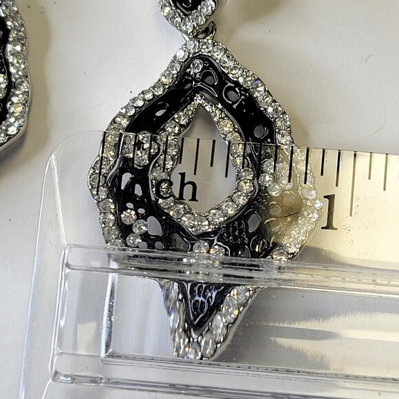Silver and Black Rhinestone Earrings - Picture 9 of 10